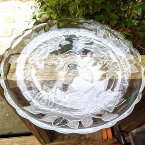 Vintage Rose Parade WP&G 14" Round Platter Frosted Crystal ~ NEW